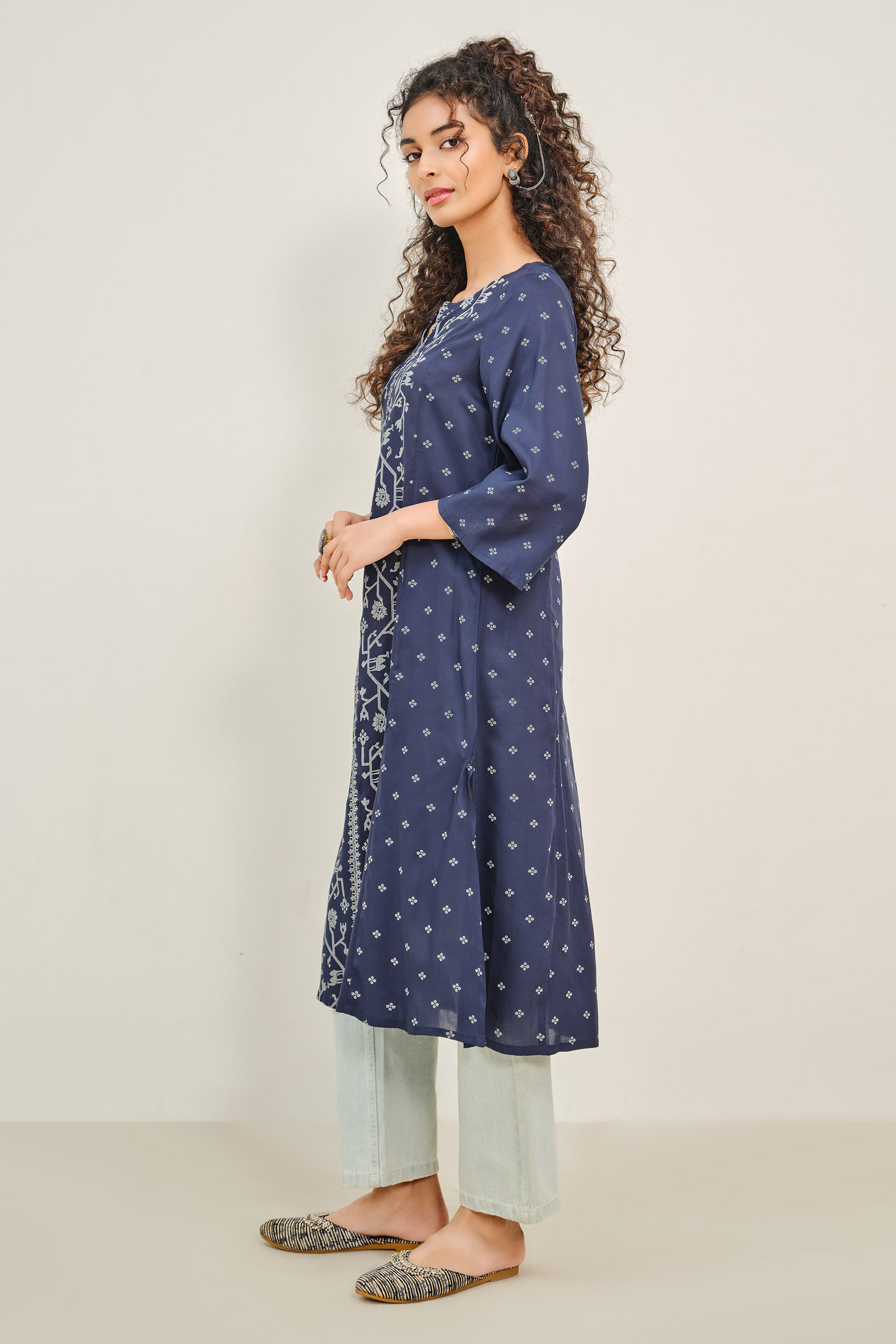 Geometric Pattern Indigo Modal Kurta, Indigo, image 4